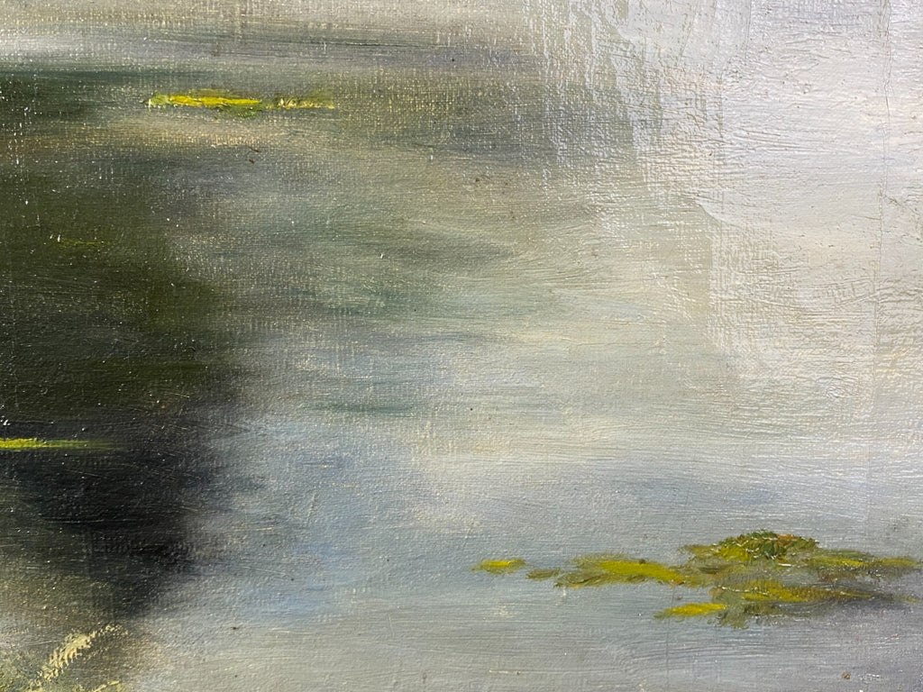 Ölgemälde Landschaft Fluss vor Bäumen Gemälde signiert Finne 1919