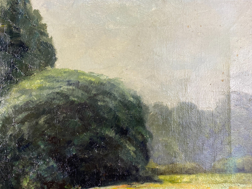 Ölgemälde Landschaft Fluss vor Bäumen Gemälde signiert Finne 1919