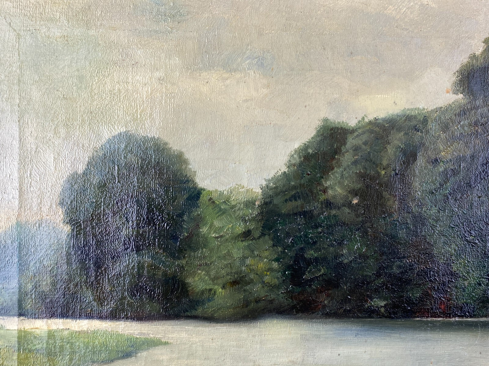 Ölgemälde Landschaft Fluss vor Bäumen Gemälde signiert Finne 1919