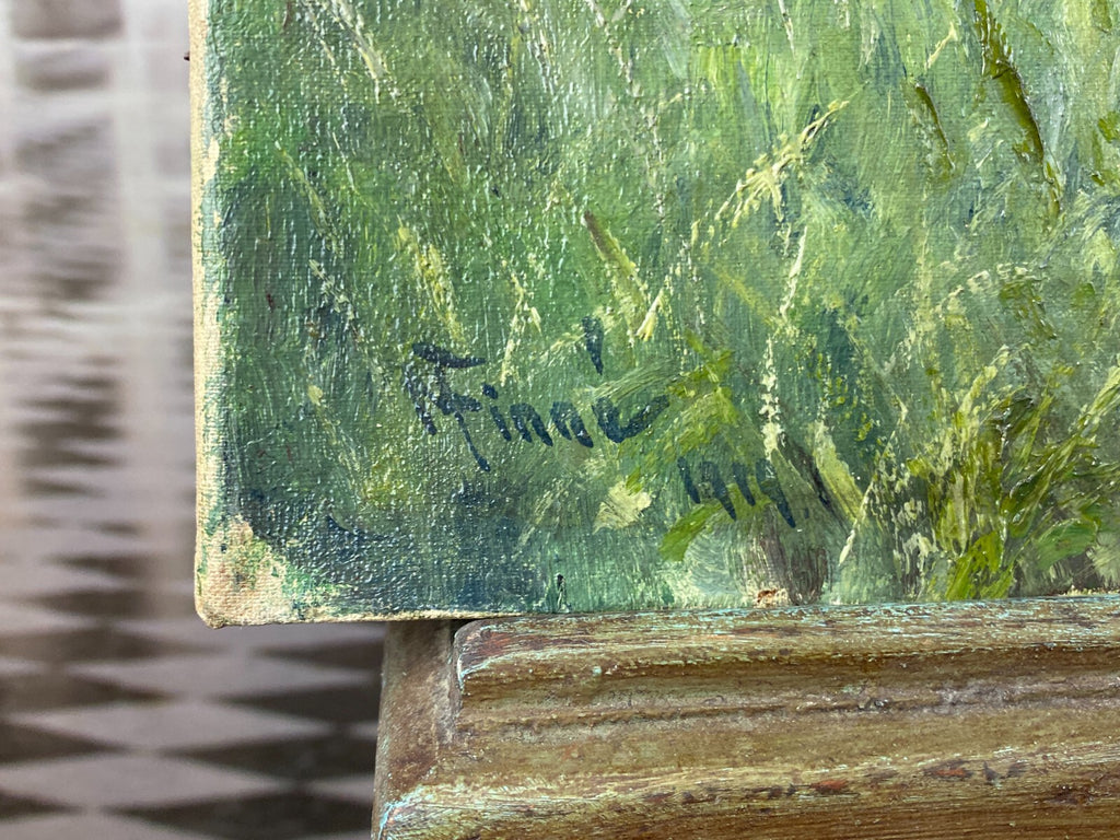 Ölgemälde Landschaft Fluss vor Bäumen Gemälde signiert Finne 1919
