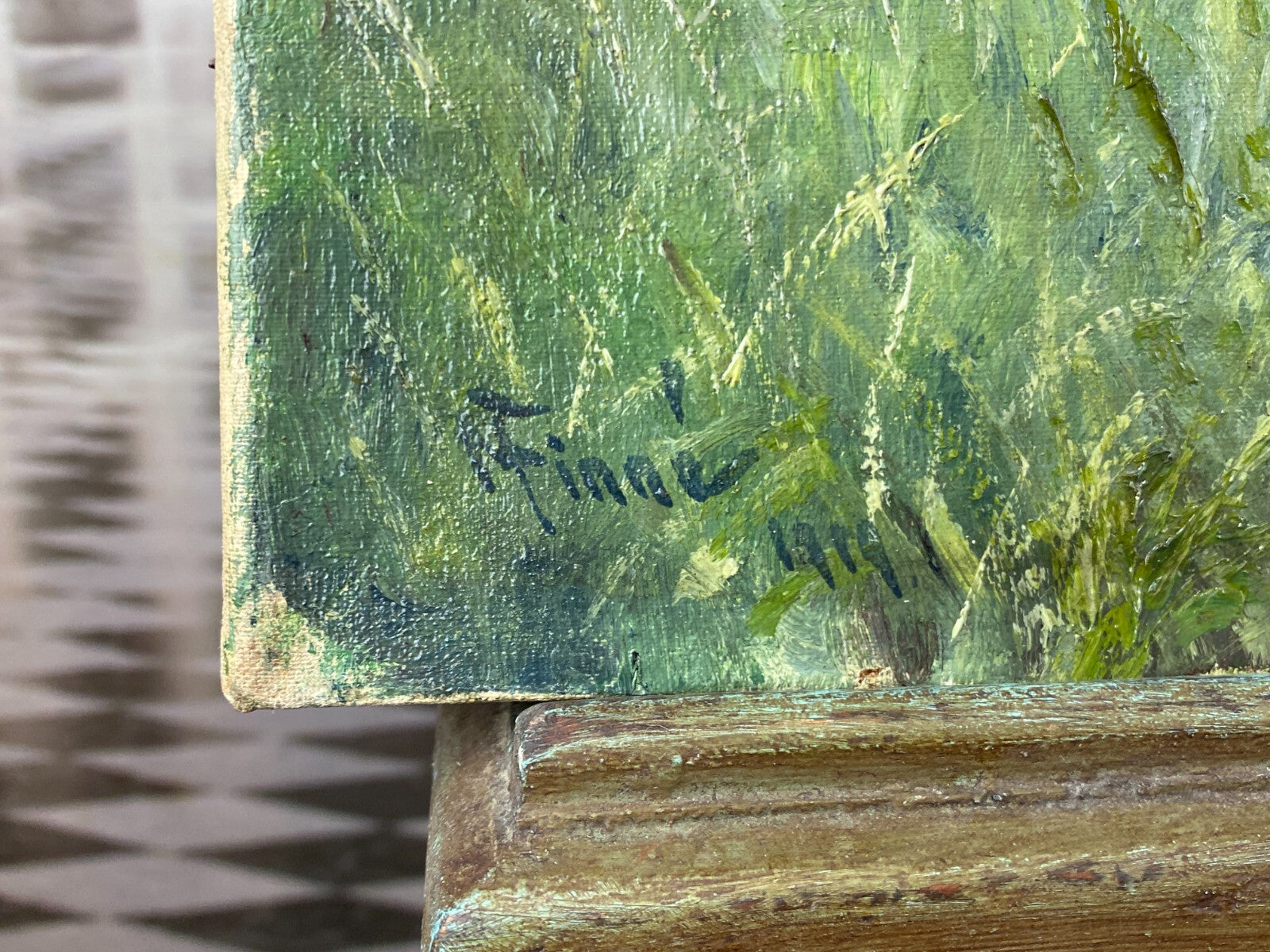 Ölgemälde Landschaft Fluss vor Bäumen Gemälde signiert Finne 1919