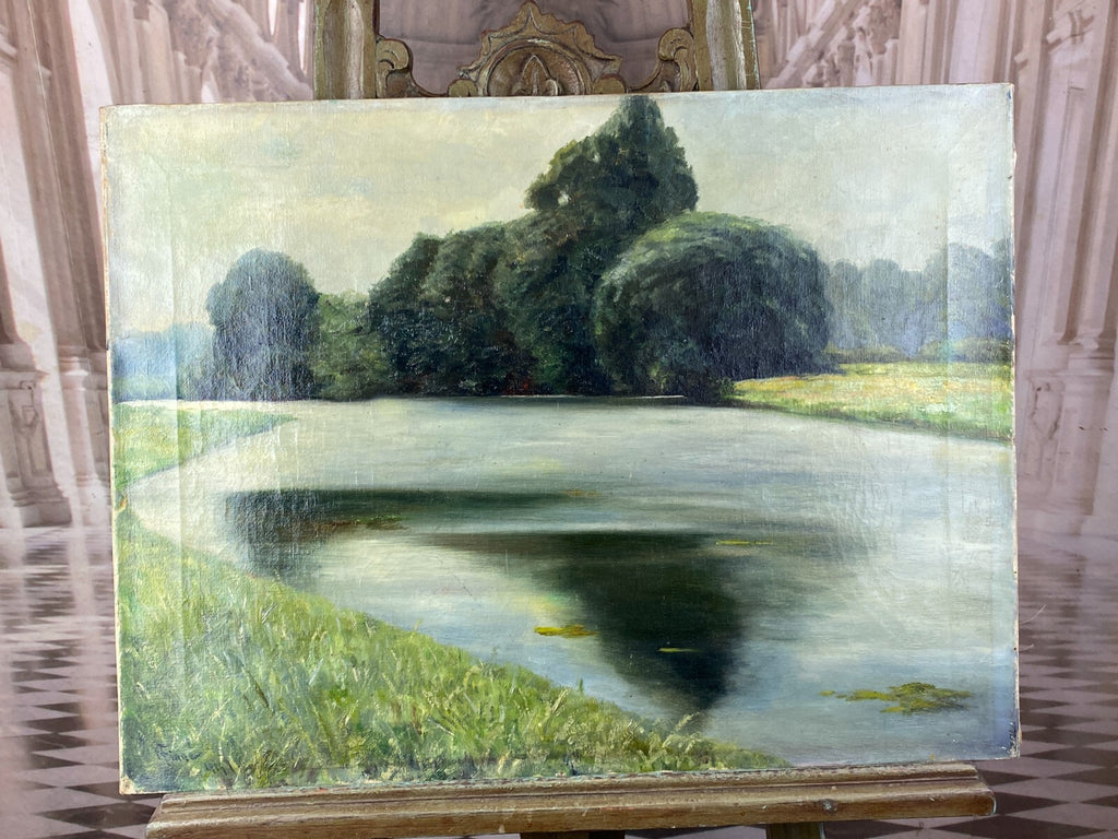 Ölgemälde Landschaft Fluss vor Bäumen Gemälde signiert Finne 1919