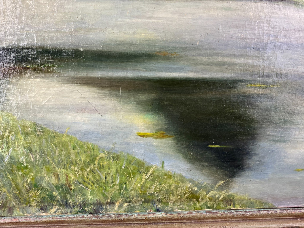 Ölgemälde Landschaft Fluss vor Bäumen Gemälde signiert Finne 1919
