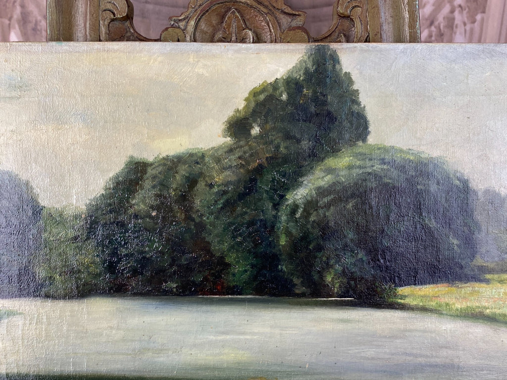 Ölgemälde Landschaft Fluss vor Bäumen Gemälde signiert Finne 1919