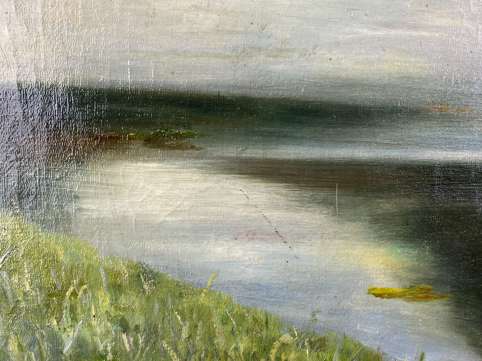 Ölgemälde Landschaft Fluss vor Bäumen Gemälde signiert Finne 1919