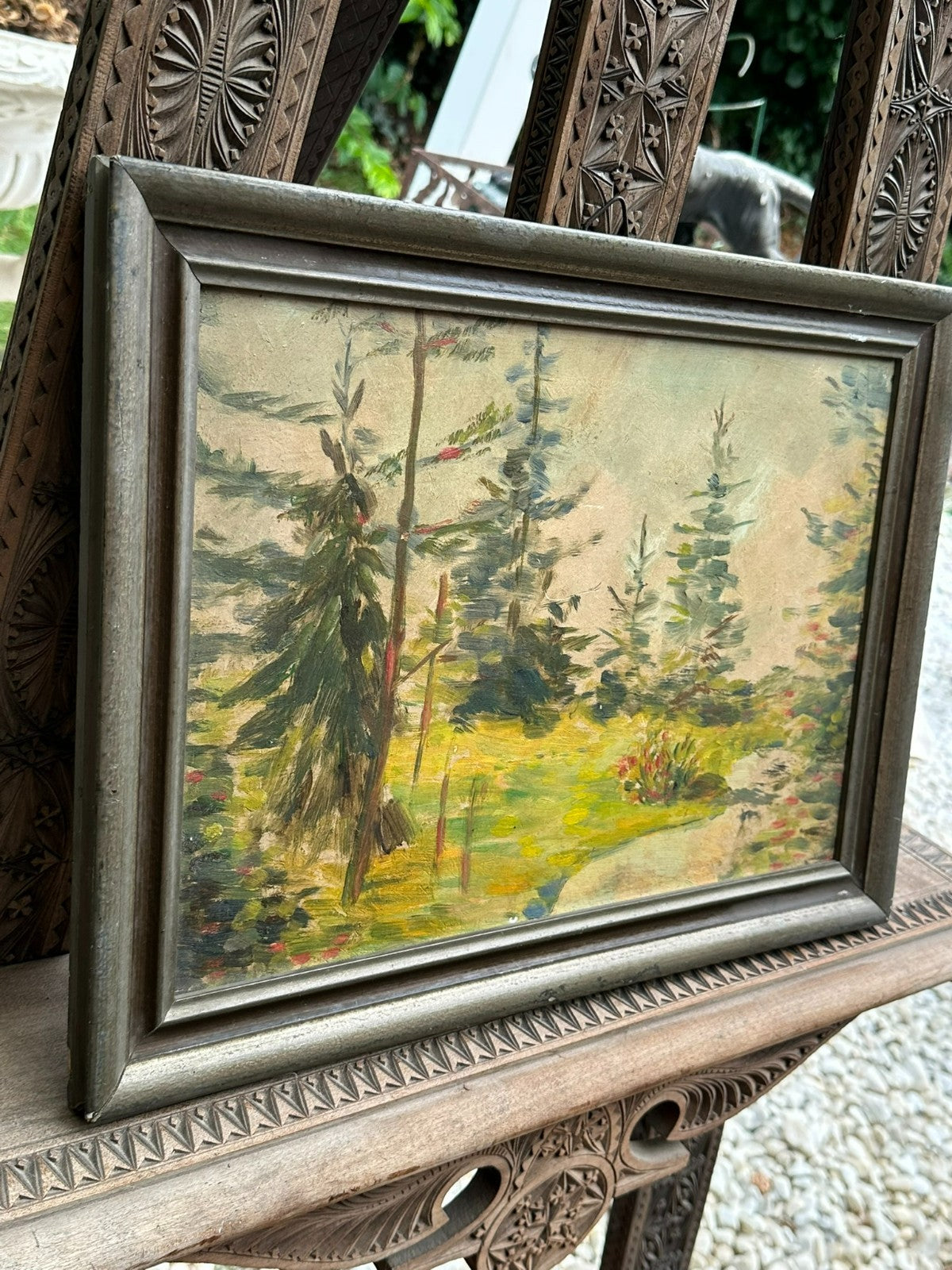 Ölgemälde auf Platte Landschaft mit Bäumen gerahmt