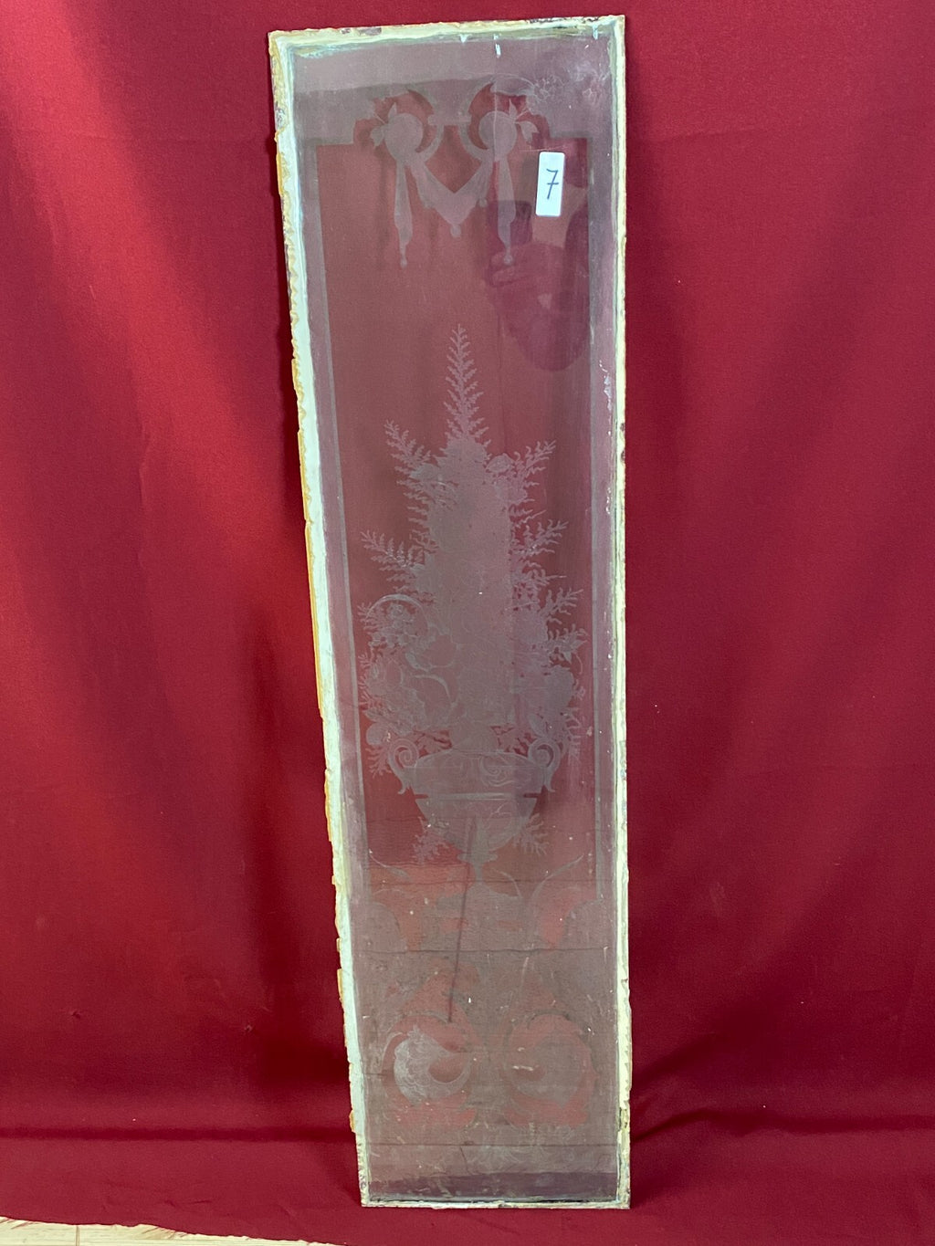 ANTIKE GLASSCHEIBE FENSTER GLAS JUGENDSTIL UM 1890 FENSTER GIRLANDEN 29,5x121cm