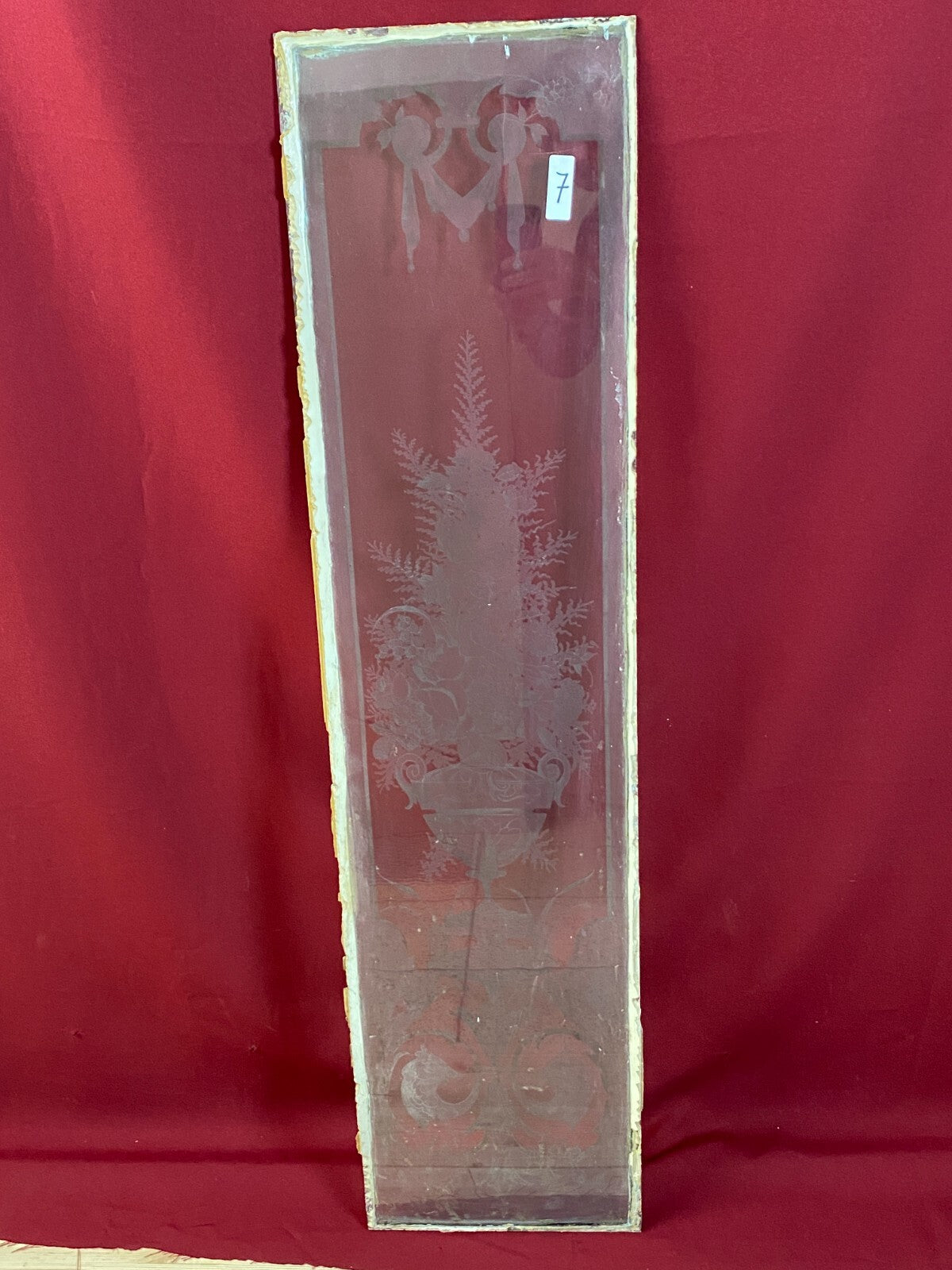 ANTIKE GLASSCHEIBE FENSTER GLAS JUGENDSTIL UM 1890 FENSTER GIRLANDEN 29,5x121cm
