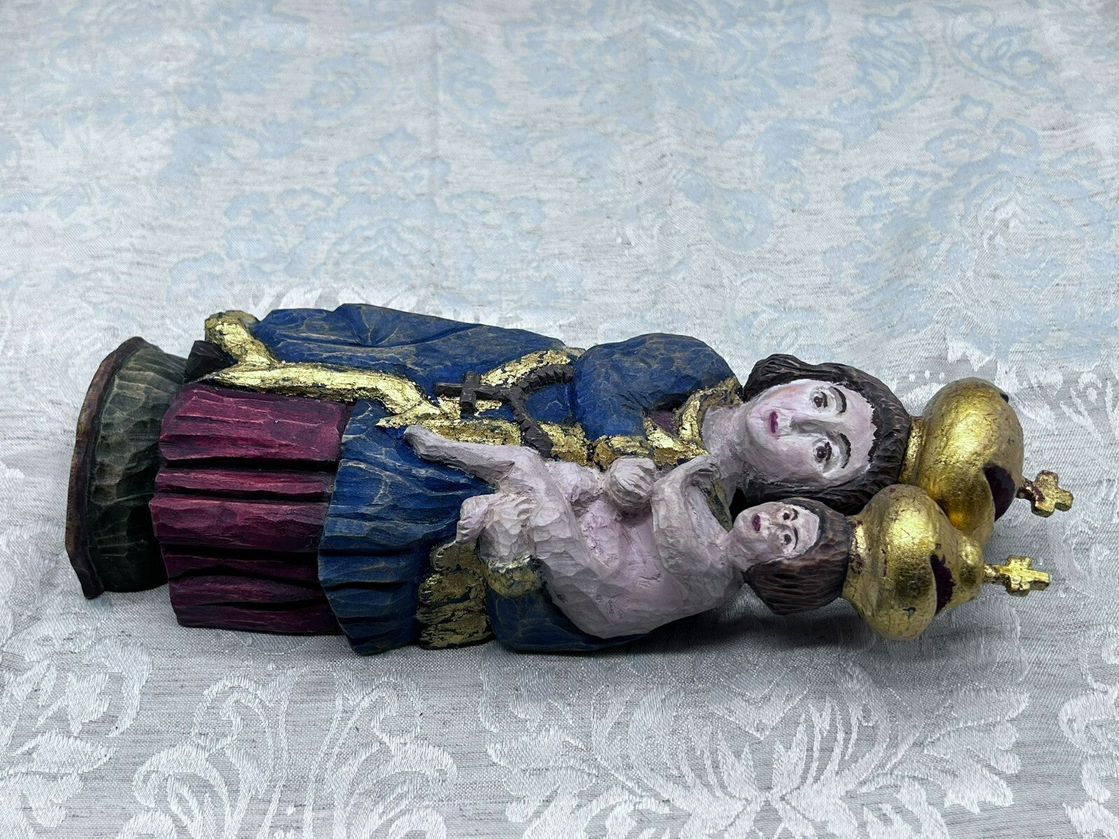 Alte Vintage Heiligenfigur Holz gefasst Heilige Maria Jesus nach antikem Vorbild