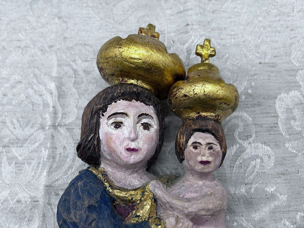 Alte Vintage Heiligenfigur Holz gefasst Heilige Maria Jesus nach antikem Vorbild
