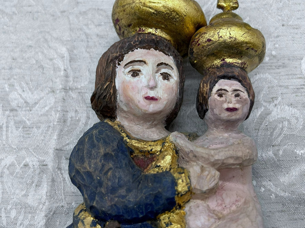 Alte Vintage Heiligenfigur Holz gefasst Heilige Maria Jesus nach antikem Vorbild