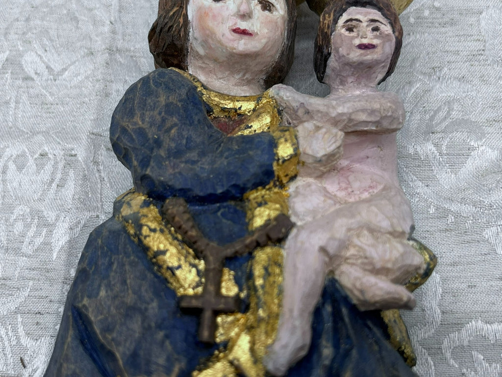 Alte Vintage Heiligenfigur Holz gefasst Heilige Maria Jesus nach antikem Vorbild