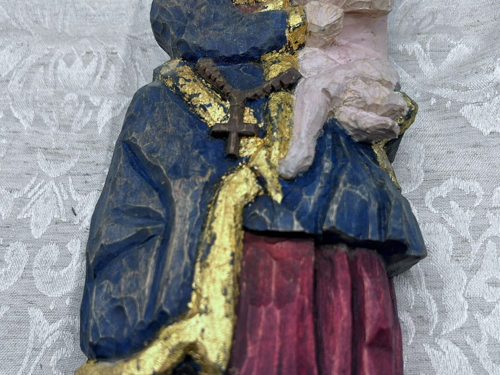 Alte Vintage Heiligenfigur Holz gefasst Heilige Maria Jesus nach antikem Vorbild