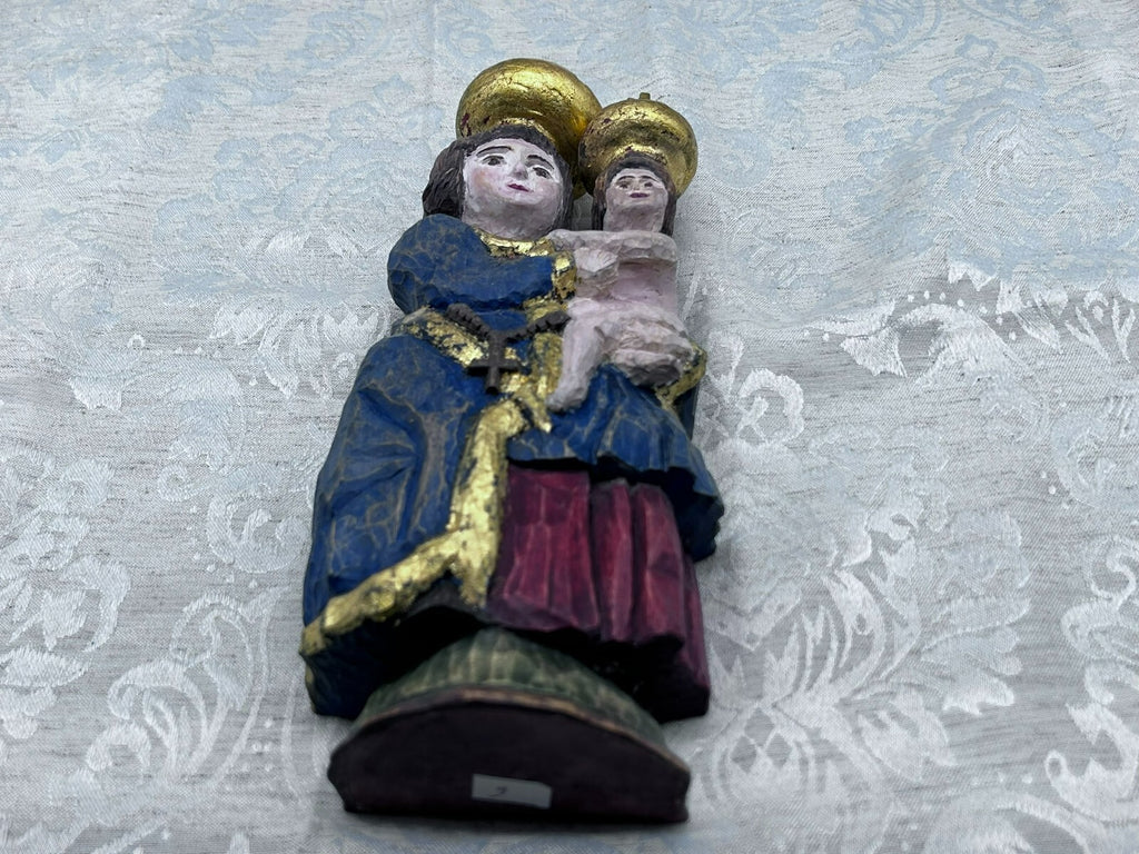 ALTE VINTAGE HEILIGENFIGUR HOLZ GEFASST HEILIGE MARIA JESUS NACH ANTIKEM VORBILD