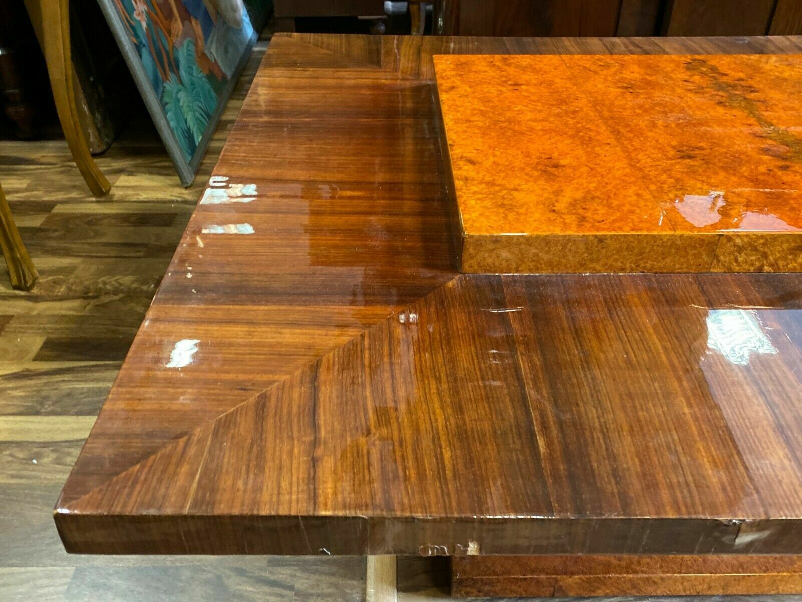 Art Deco Beistelltisch um 1920 Metallkugel Fuss und Makassar Ebenholz antik