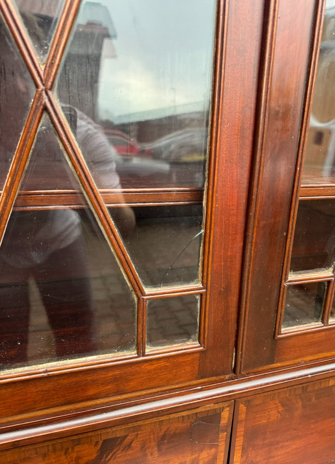 Antike Aufsatz Vitrine mit Sekretär Mahagoni England 19 tes Jhdt
