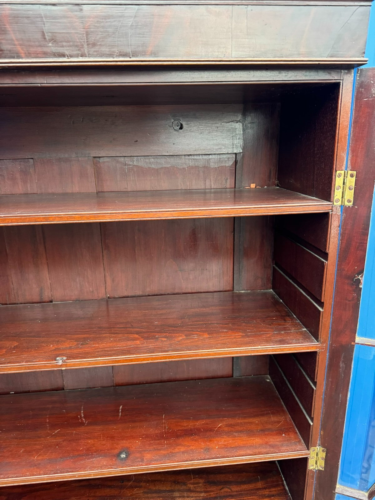 Antike Aufsatz Vitrine mit Sekretär Mahagoni England 19 tes Jhdt