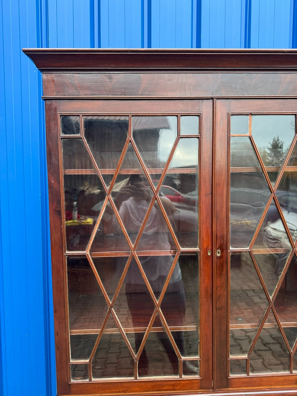 Antike Aufsatz Vitrine mit Sekretär Mahagoni England 19 tes Jhdt