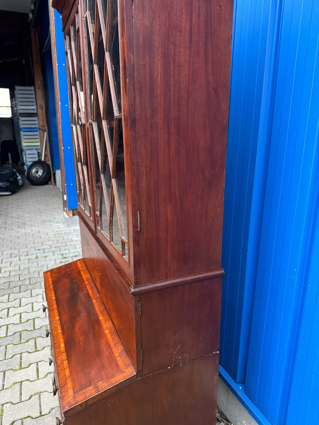 Antike Aufsatz Vitrine mit Sekretär Mahagoni England 19 tes Jhdt