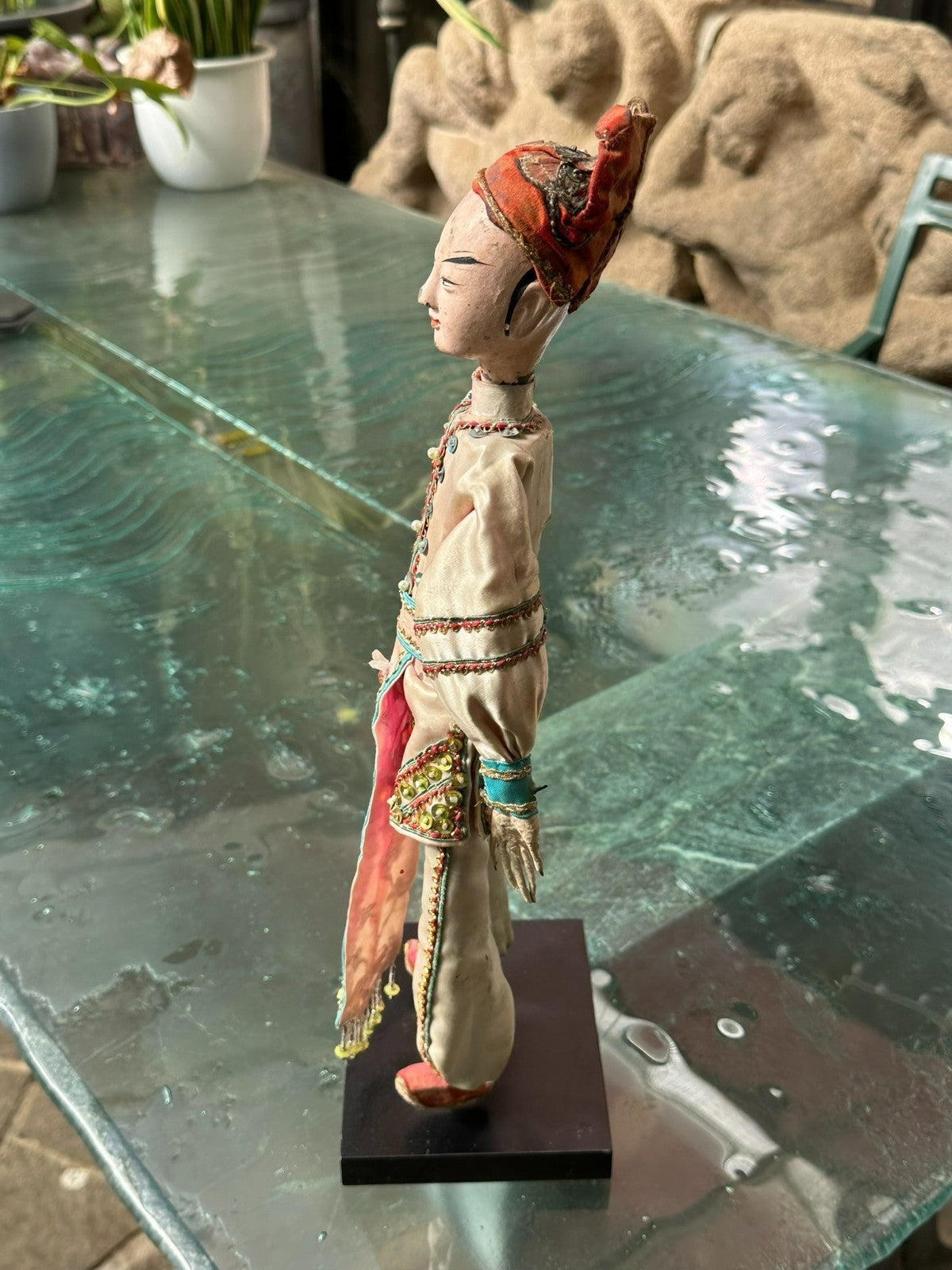 Antike China Puppe Marionette um 1900 handgefertigt Seide Kleidung