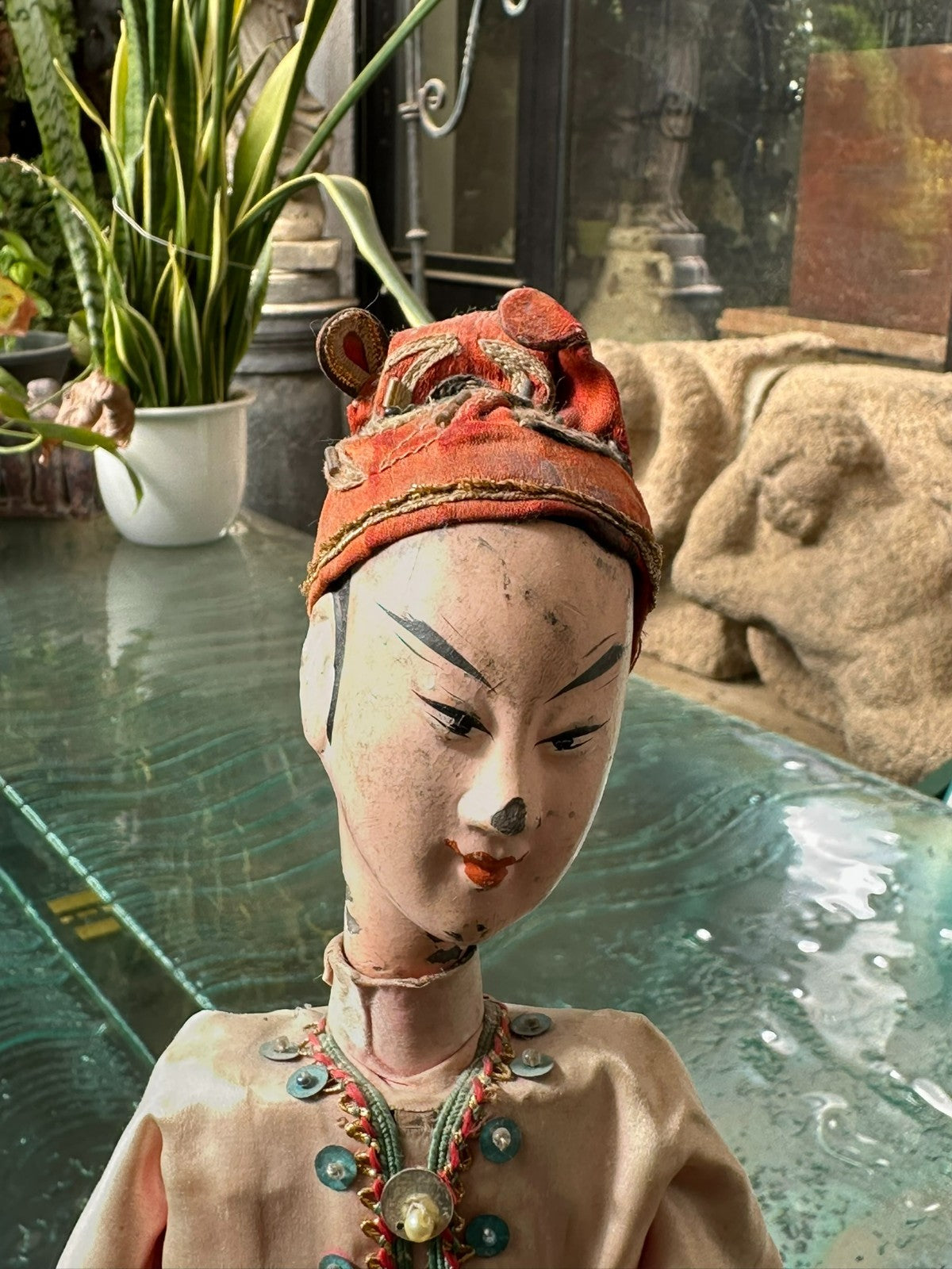Antike China Puppe Marionette um 1900 handgefertigt Seide Kleidung
