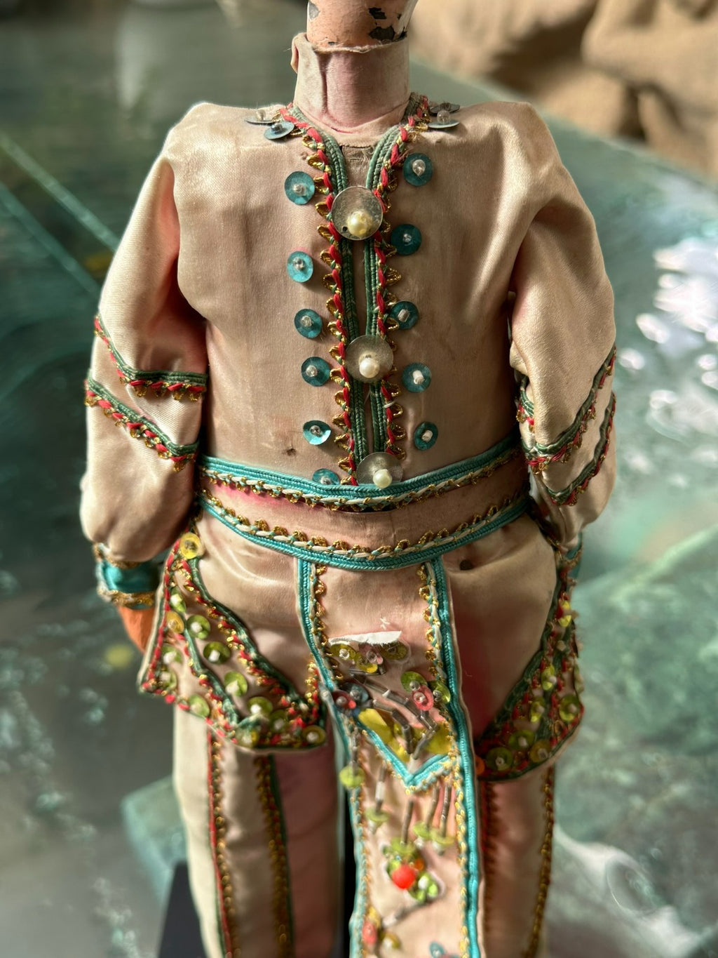 Antike China Puppe Marionette um 1900 handgefertigt Seide Kleidung