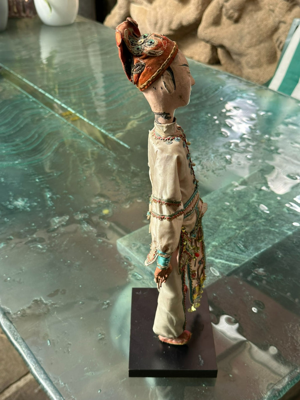 Antike China Puppe Marionette um 1900 handgefertigt Seide Kleidung