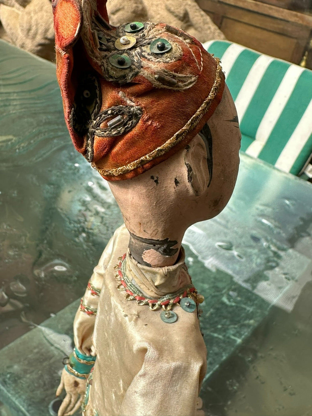 Antike China Puppe Marionette um 1900 handgefertigt Seide Kleidung