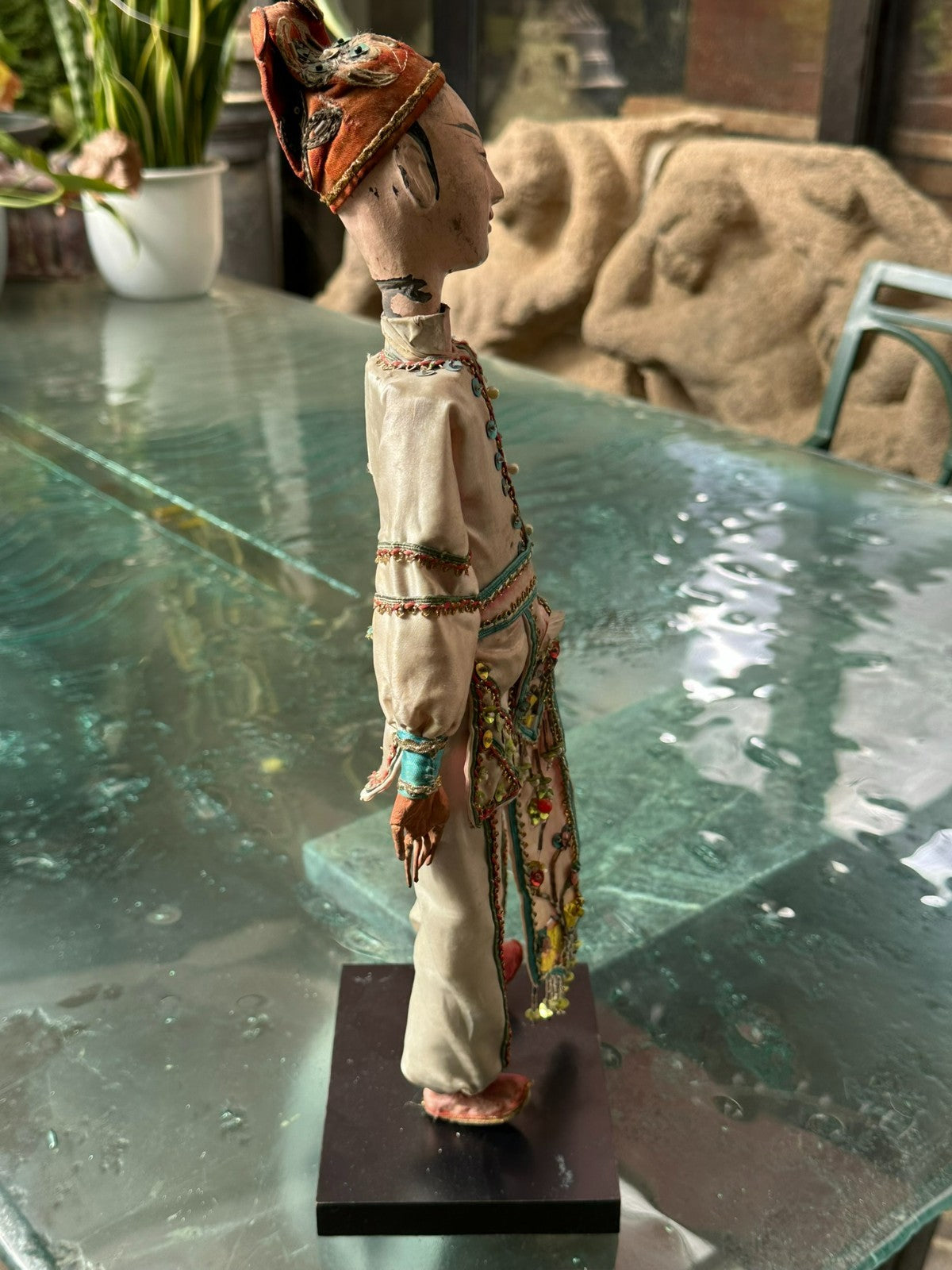 Antike China Puppe Marionette um 1900 handgefertigt Seide Kleidung