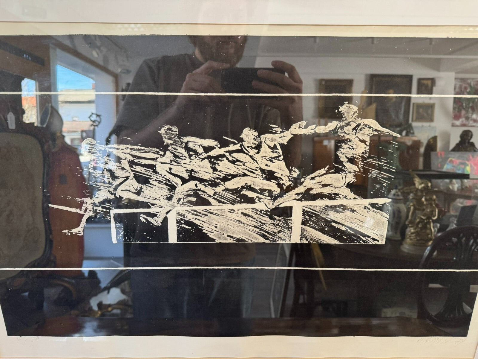 Signierte Lithografie Hinter Glas die Läufer 7/50