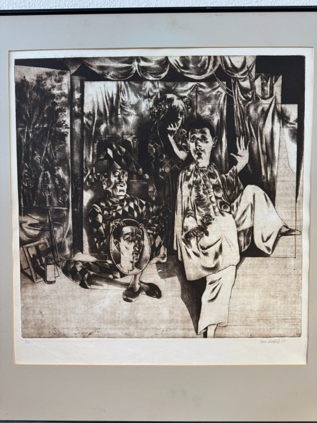 Jan Mentlík (1929) Signierte Lithografie ein Verliebter Pierot 8/50