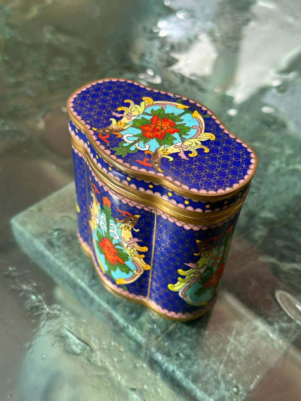 Vintage China Dose Schatulle Cloisonne Arbeit Emaille