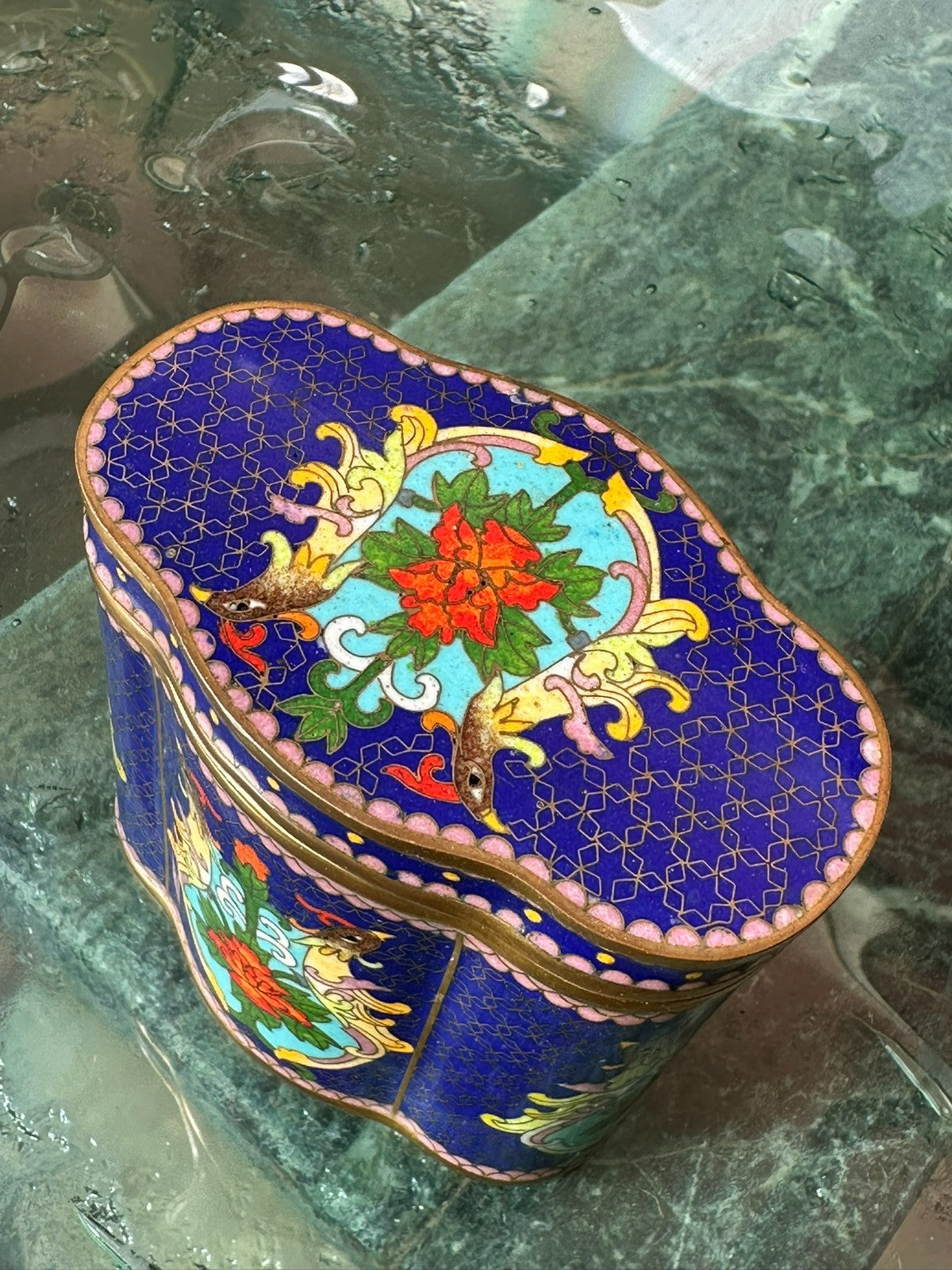 Vintage China Dose Schatulle Cloisonne Arbeit Emaille