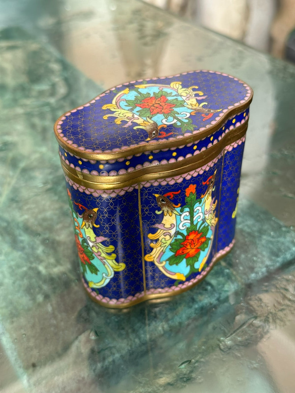 Vintage China Dose Schatulle Cloisonne Arbeit Emaille