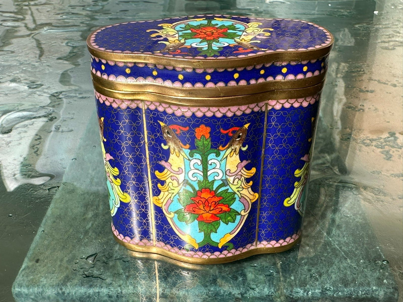 Vintage China Dose Schatulle Cloisonne Arbeit Emaille