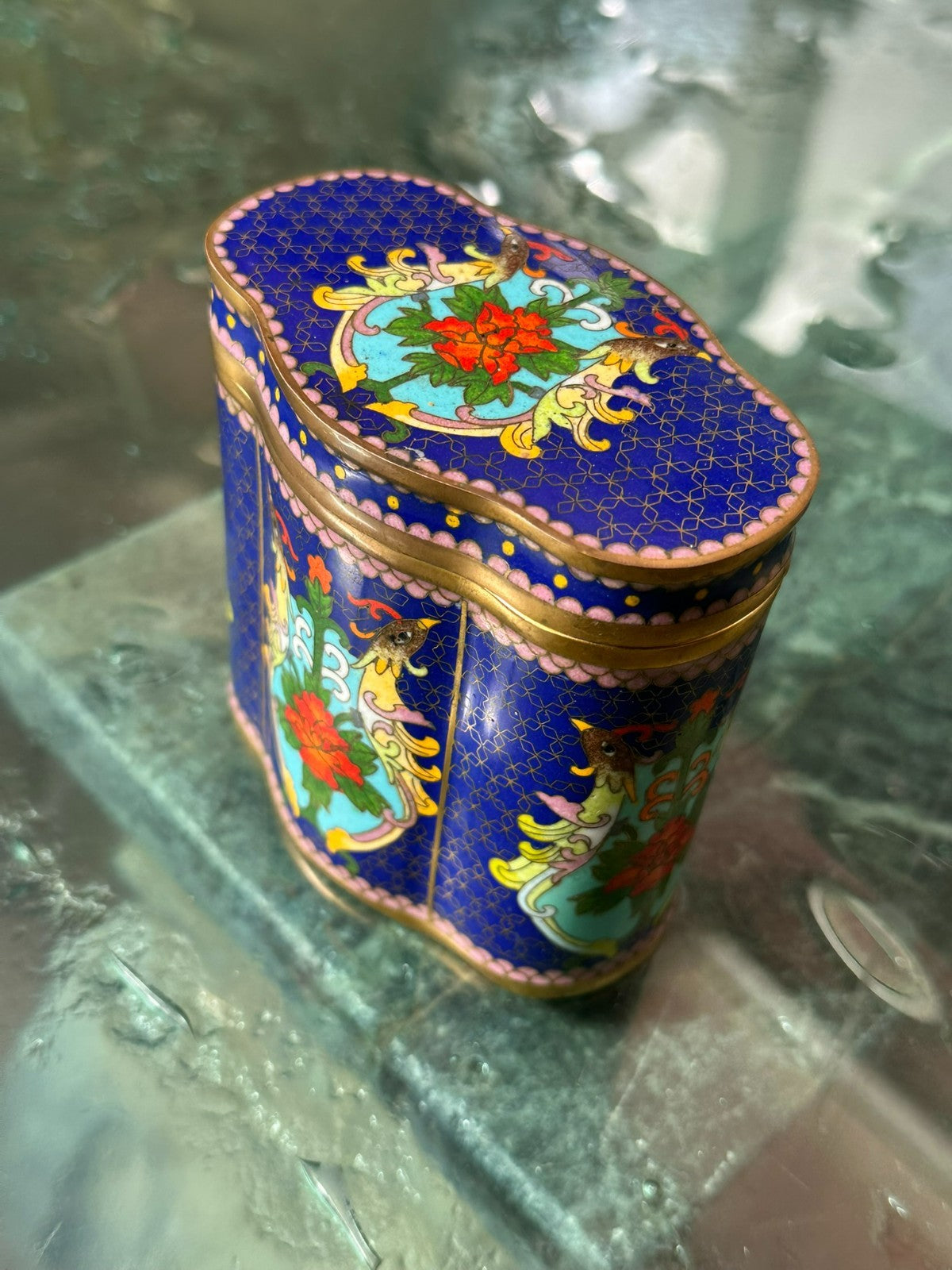 Vintage China Dose Schatulle Cloisonne Arbeit Emaille