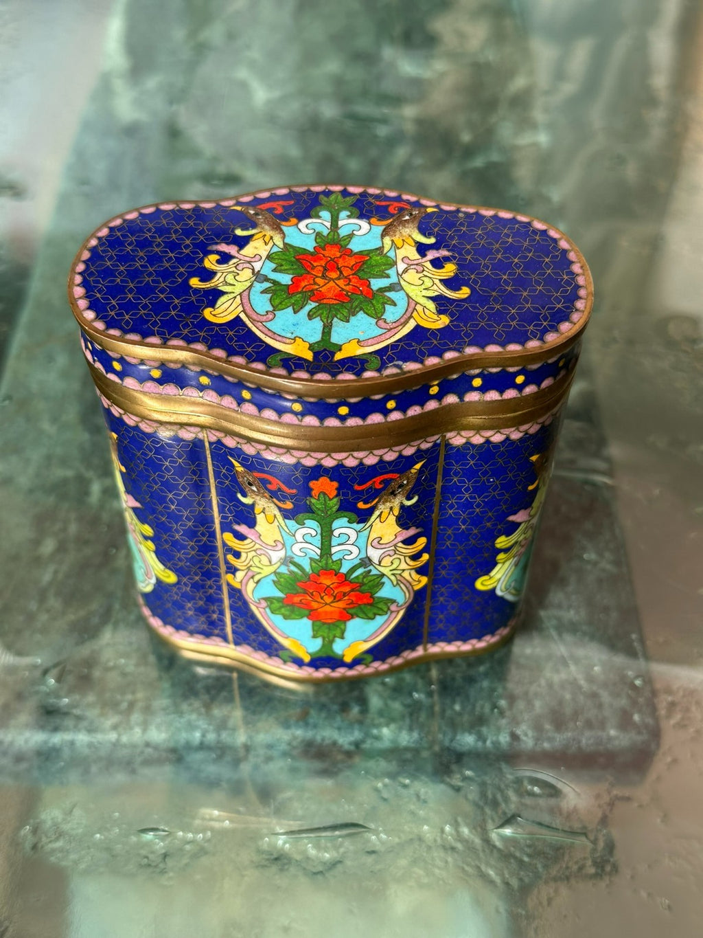 Vintage China Dose Schatulle Cloisonne Arbeit Emaille