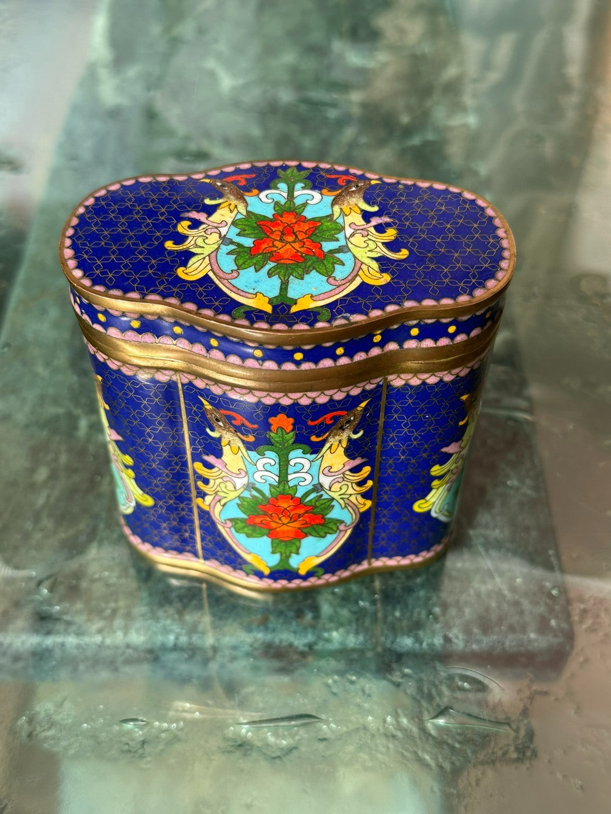 Vintage China Dose Schatulle Cloisonne Arbeit Emaille
