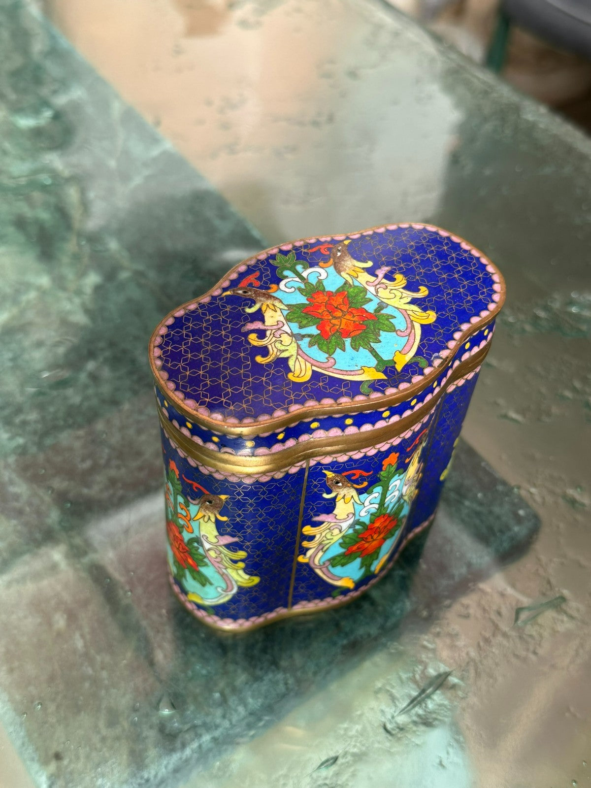 Vintage China Dose Schatulle Cloisonne Arbeit Emaille