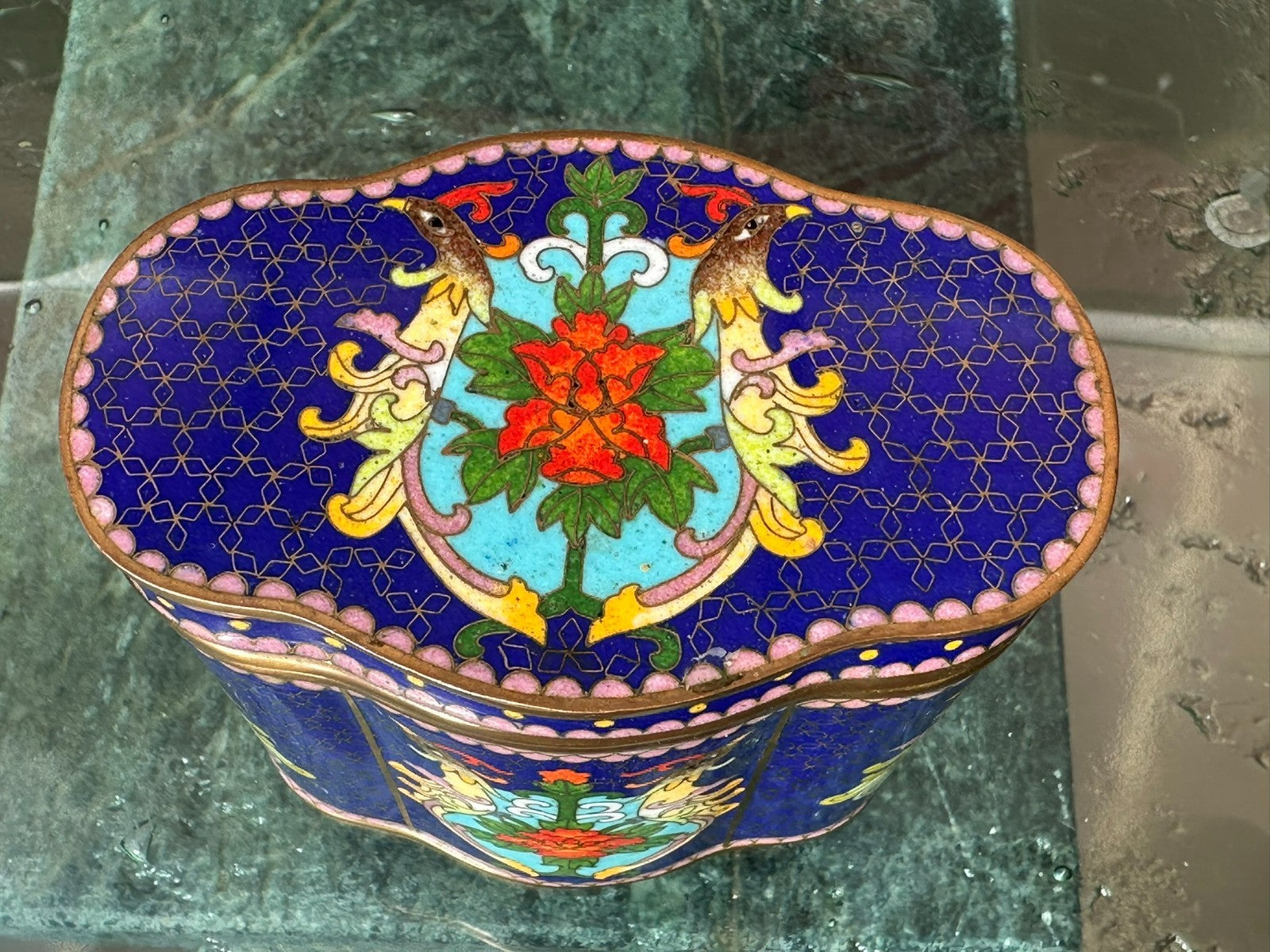Vintage China Dose Schatulle Cloisonne Arbeit Emaille