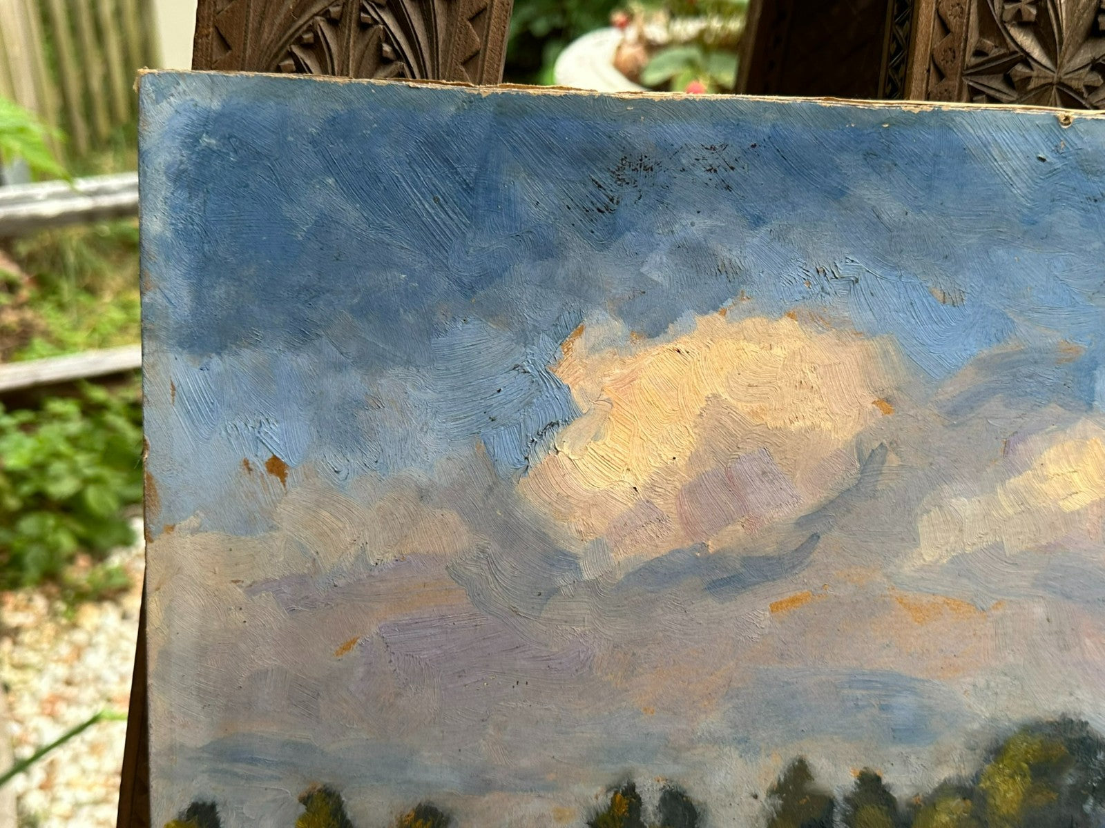 Ölgemälde auf Karton Kühe auf Weide mit Bäumen Landschaft signiert Jost