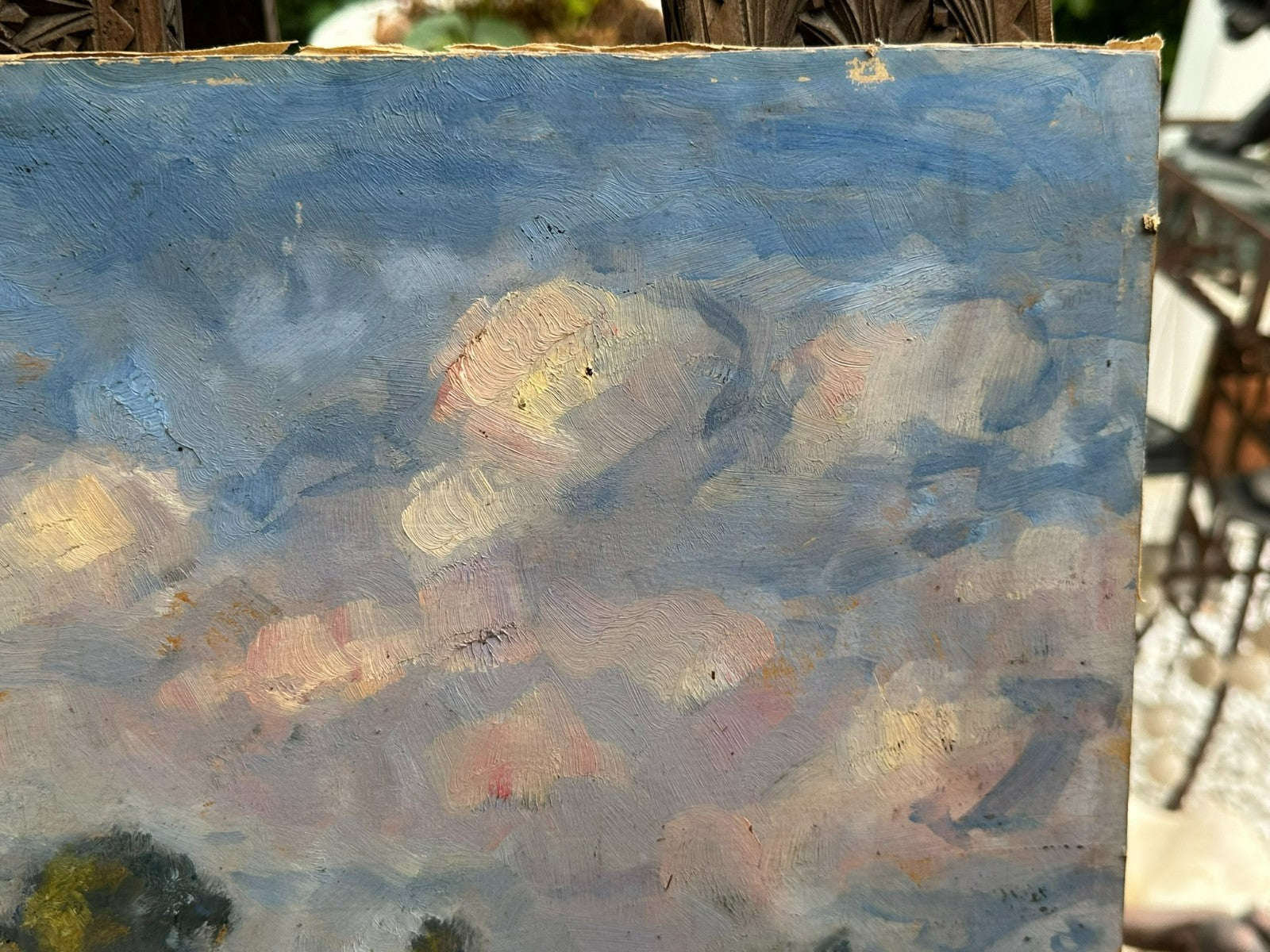Ölgemälde auf Karton Kühe auf Weide mit Bäumen Landschaft signiert Jost