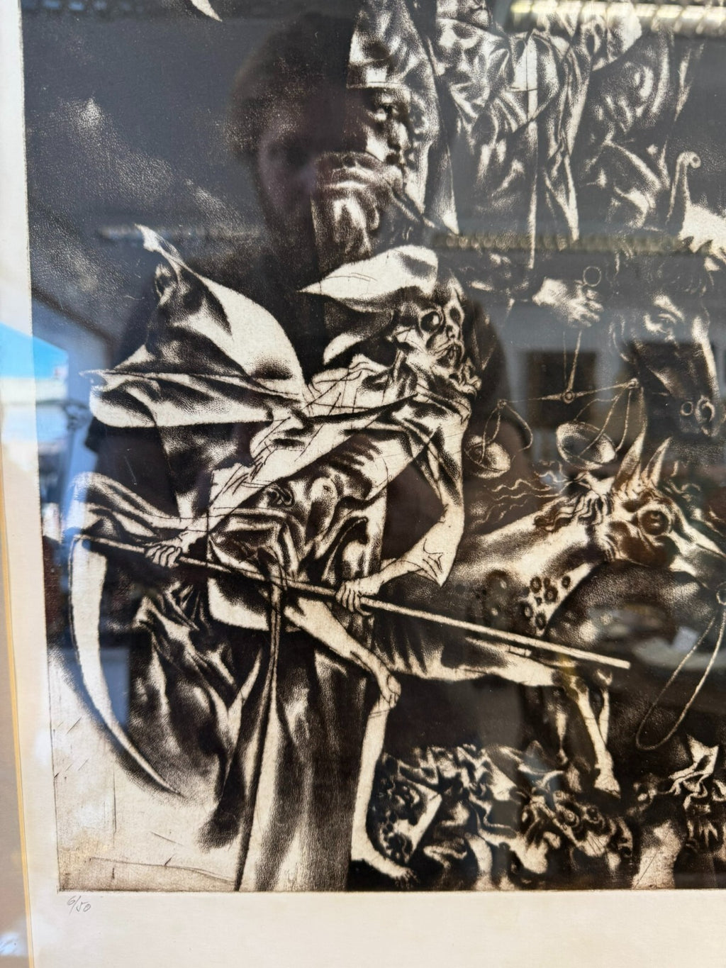Jan Mentlík (1929) Signierte Lithografie Hinter Glas König auf Pferd