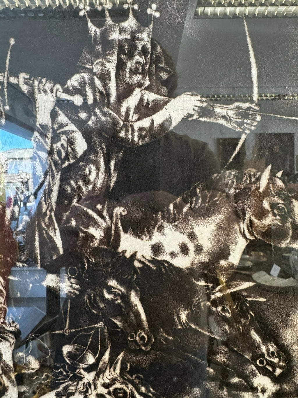 Jan Mentlík (1929) Signierte Lithografie Hinter Glas König auf Pferd