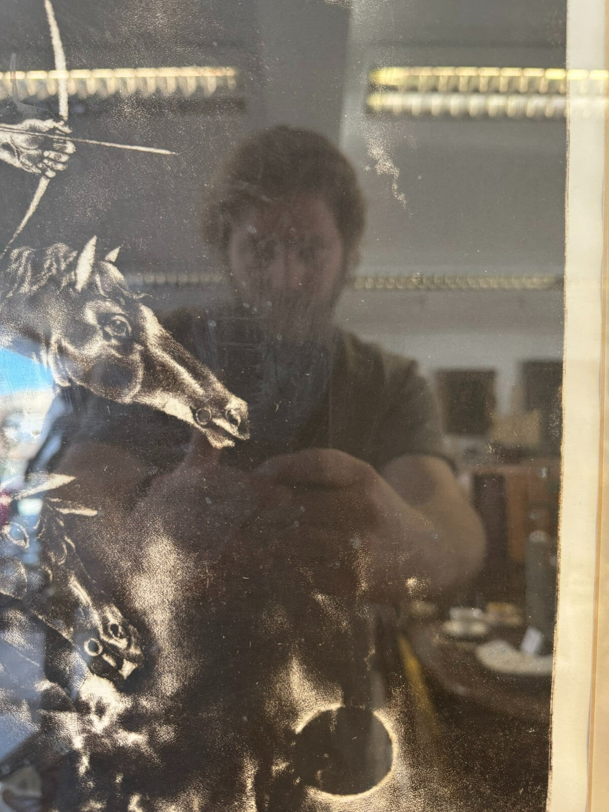 Jan Mentlík (1929) Signierte Lithografie Hinter Glas König auf Pferd