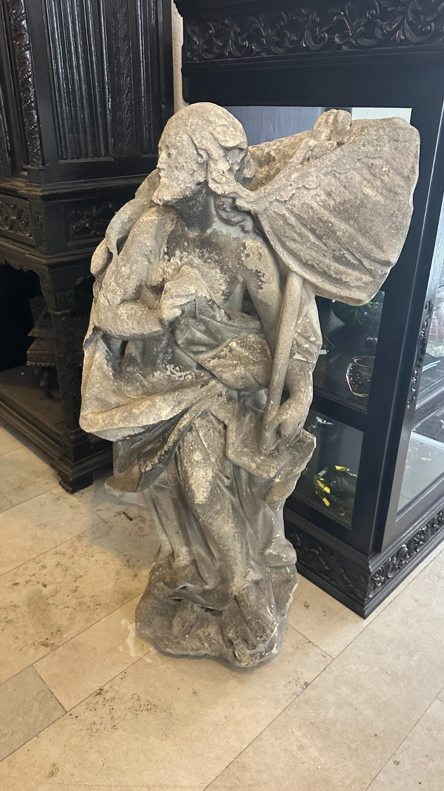 Barock Heiligenfigur aus Sandstein 18 tes Jhdt Heiliger mit Umhang 111cm