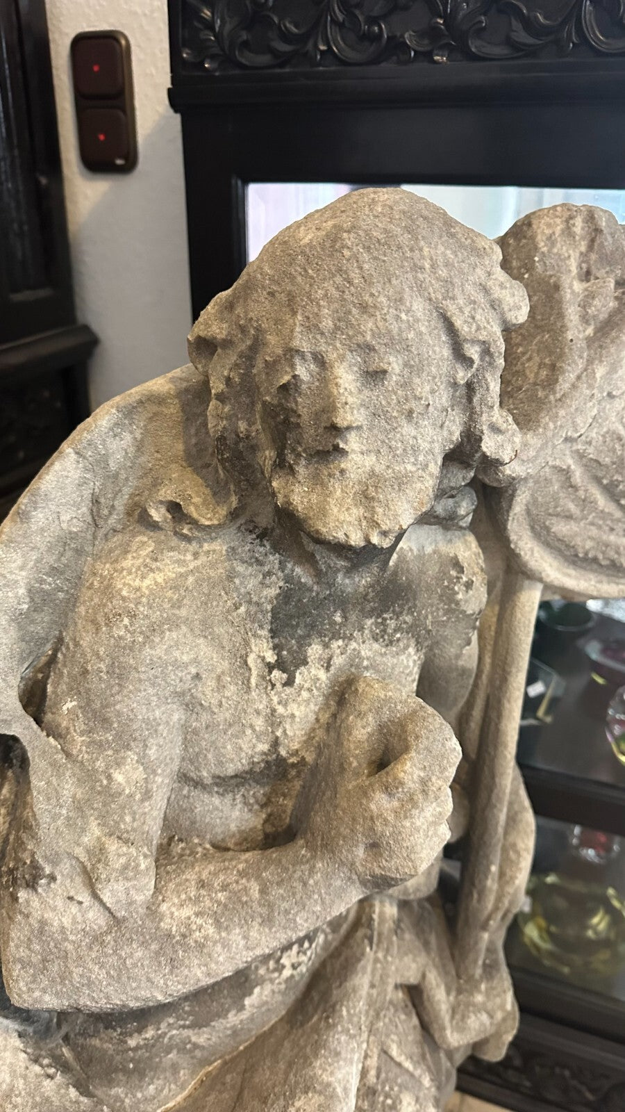 Barock Heiligenfigur aus Sandstein 18 tes Jhdt Heiliger mit Umhang 111cm