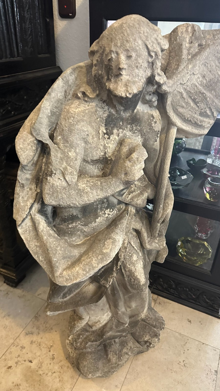 Barock Heiligenfigur aus Sandstein 18 tes Jhdt Heiliger mit Umhang 111cm