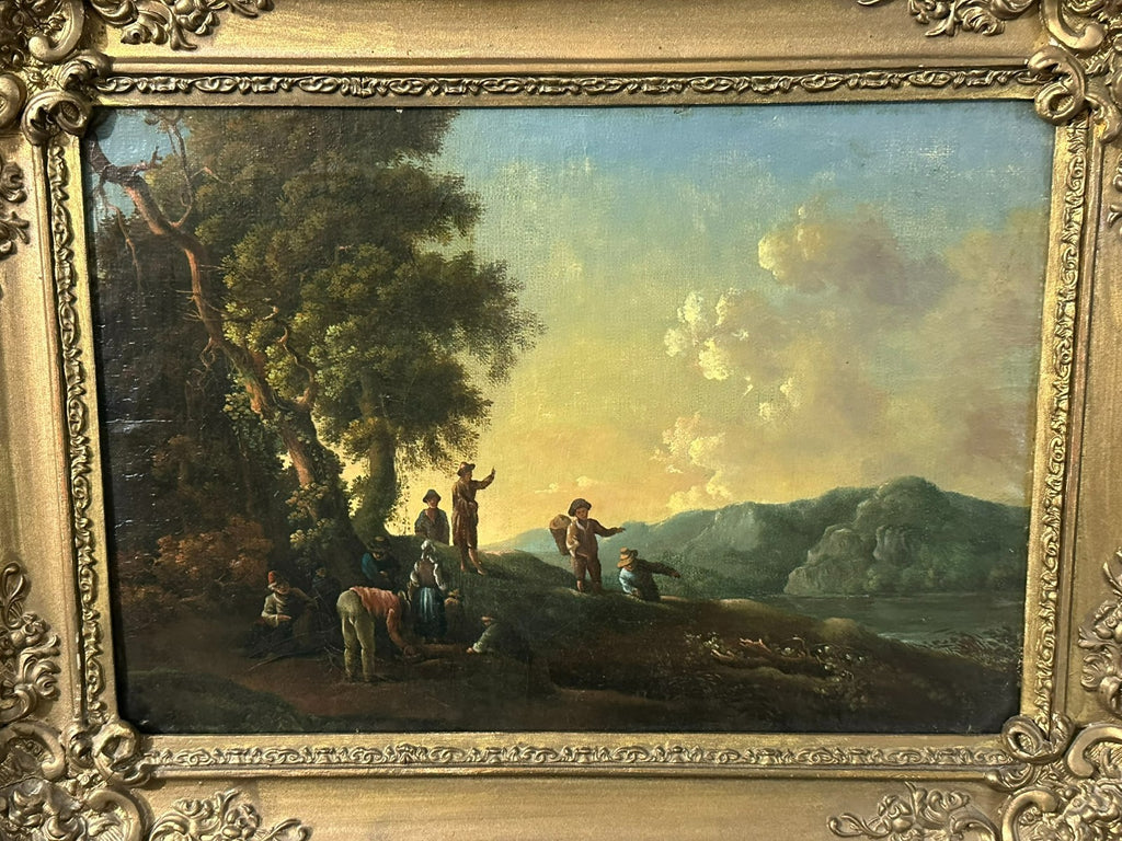 Barock Altmeister Ölgemälde Rastende Bauern Landschaft um 1750