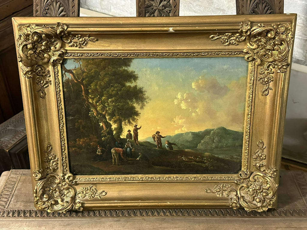 Barock Altmeister Ölgemälde Rastende Bauern Landschaft um 1750